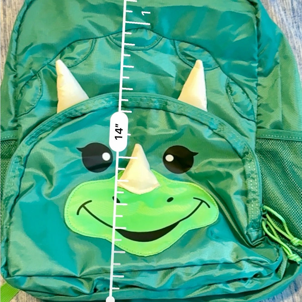 Green Triceratops Dinosaur Kids Backpack - Picture 9 of 9